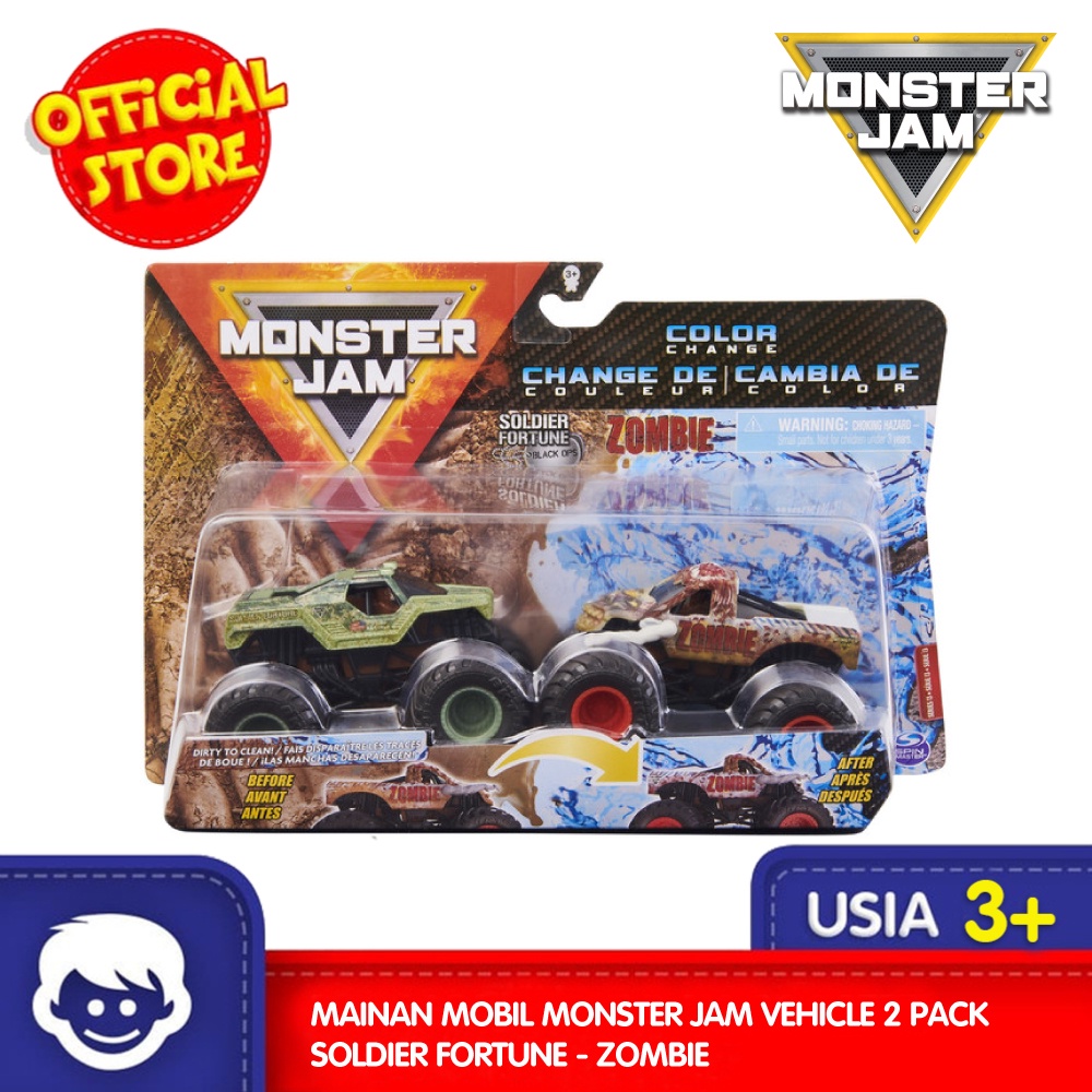 Mainan Mobil MONSTER JAM Vehicle 2 Pack Soldier Fortune - Zombie