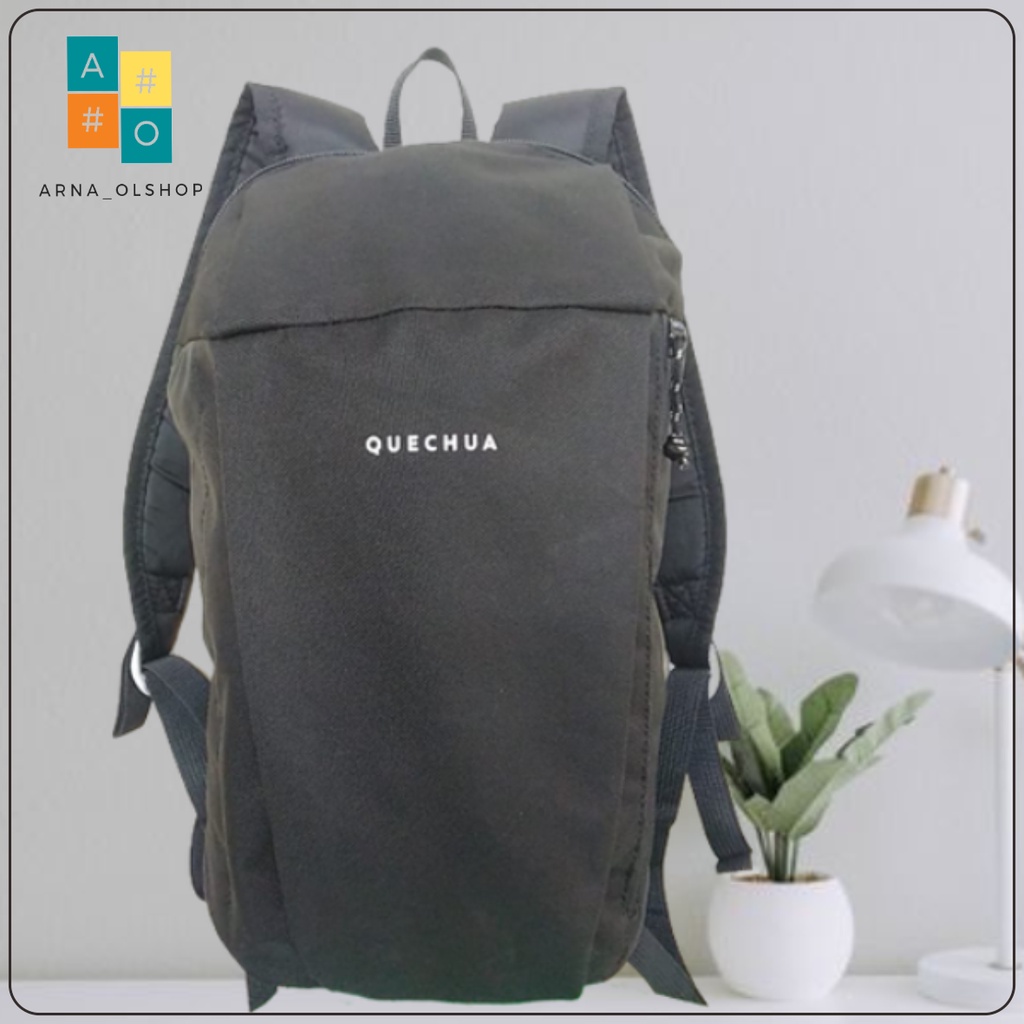 Quechua Tas Ransel Sepatu Sport mini 10 Liter Hitam Nh100 Backpack Original Camping Hiking All Black