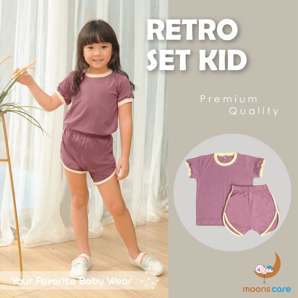 2-9 Tahun MOONS POLOS RETRO SET Cowok Cewek KID COTTON CANDY Baju bayi Polos Stelan Polos Stelan Ret