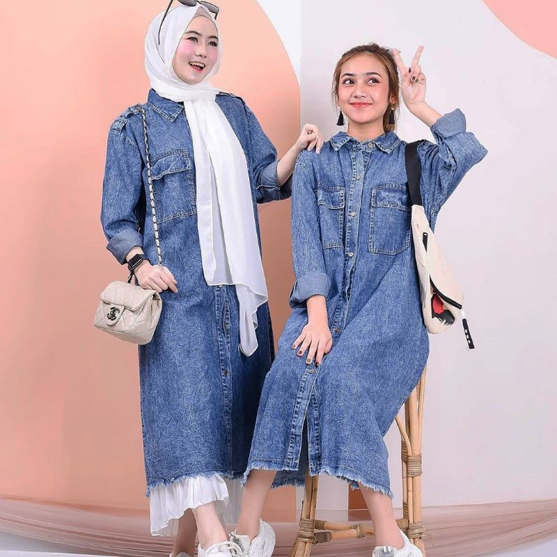 Cadigan Jeans Wanita // Outer Jeans Wanita // Kardigan Outer Jenas // Tunik Jeans Wash
