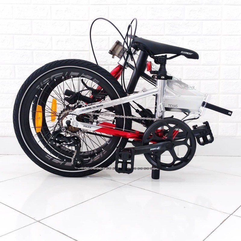 Sepeda Lipat Element Police Texas B2W 15th Anniversary Edition 8Sp Silver Road Hydraulic + Helm RMB