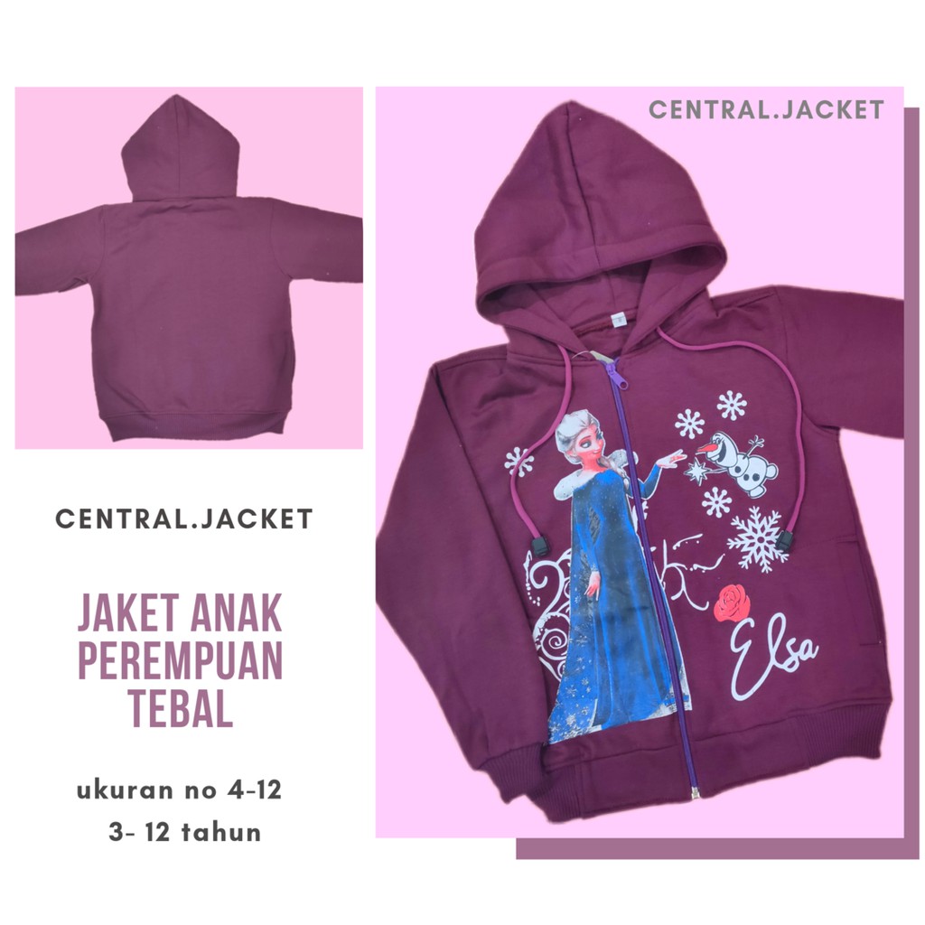 Jaket Anak Perempuan Princess Elsa - Sweater Hoodie Anak Tebal Musim Dingin - CENTRAL JACKET