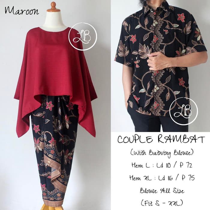 Setelan Couple Kebaya Modern Batwing Dan Kemeja Lengan Pendek