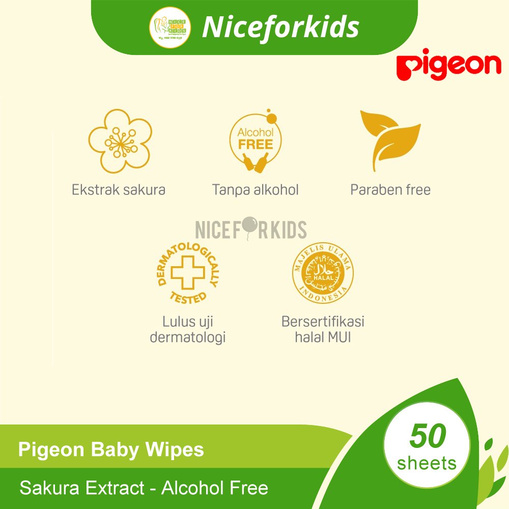 Pigeon Baby Wipes Sakura 50's / Tisu Basah Bayi Sakura 50's