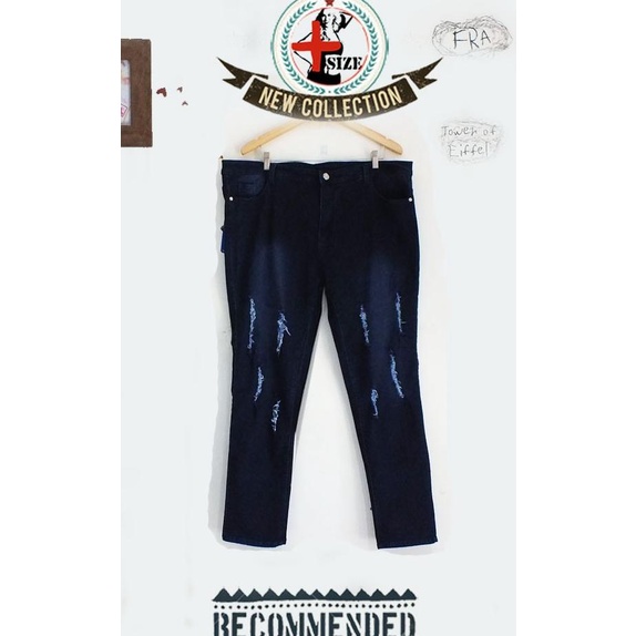 PJrippedNVY 39 / 40 / 41 / 42 celana jeans wanita stretch jumbo big