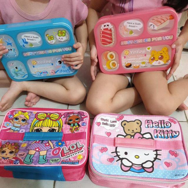 Paket Lunch Box Yooyee Sekat 6 Grid  Karakter + Lunch Bag Karakter