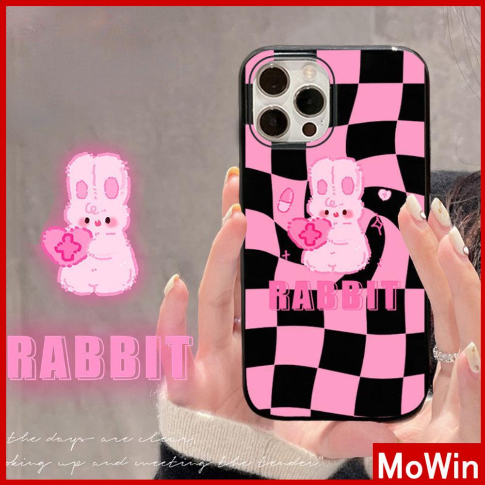 iPhone Case Silicone Soft Case Black Glossy Candy Case Shockproof Protection Camera Cartoon Cute Pink Rabbit Compatible For iPhone 11 Pro Max 13 Pro Max 12 Pro Max 7Plus xr XS Max