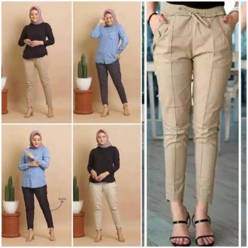 Celana panjang baggy pants wanita pinggang kolor celana kerja celana kain street