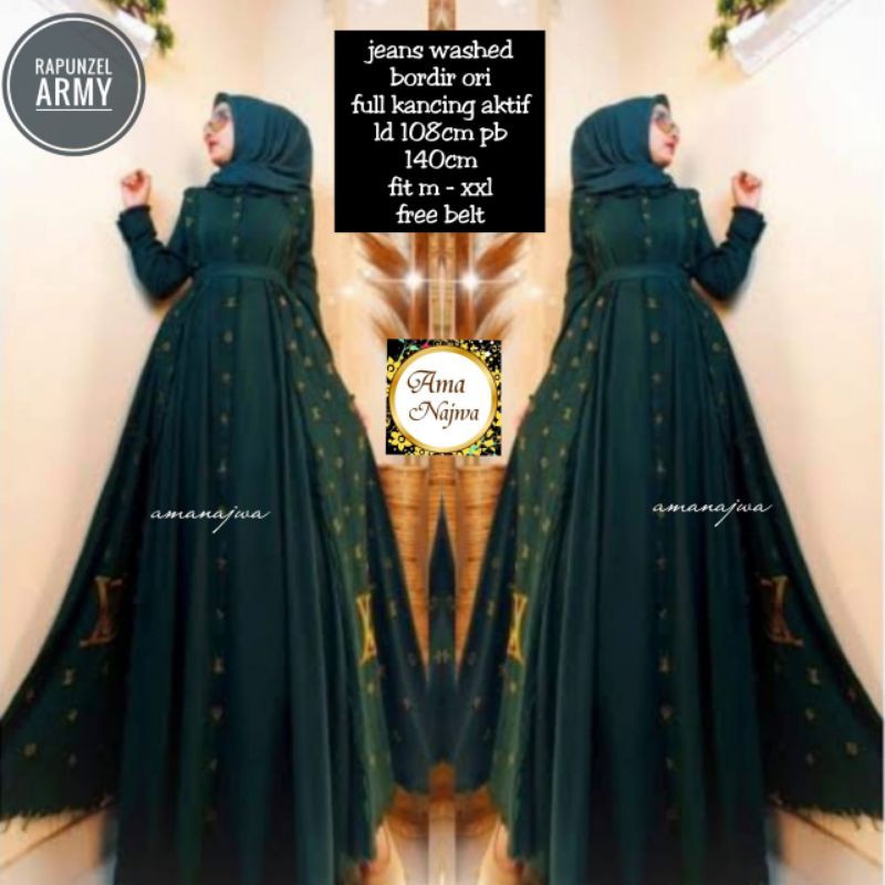 gamis jeans ld114 pb140 RAPUNZEL JUMBO MAXY