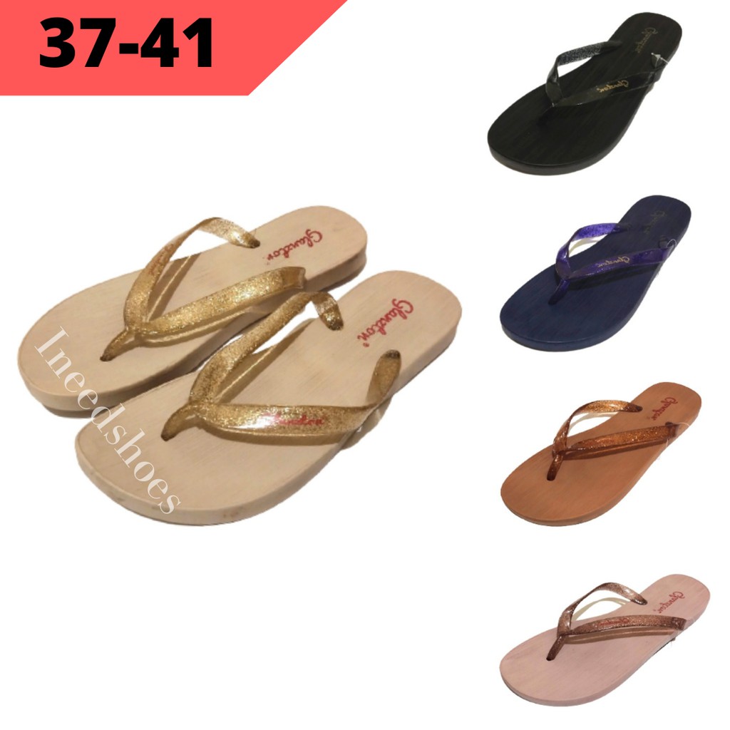 Sendal Jepit Wanita Glanzton Sandal Capit Flat Jelly Perempuan Tali Gliter Karet Casual