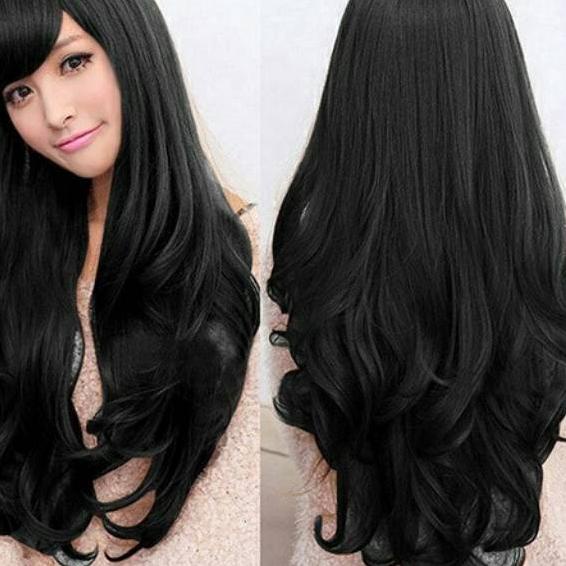 ☈ Wig Curly Panjang poni samping ✵