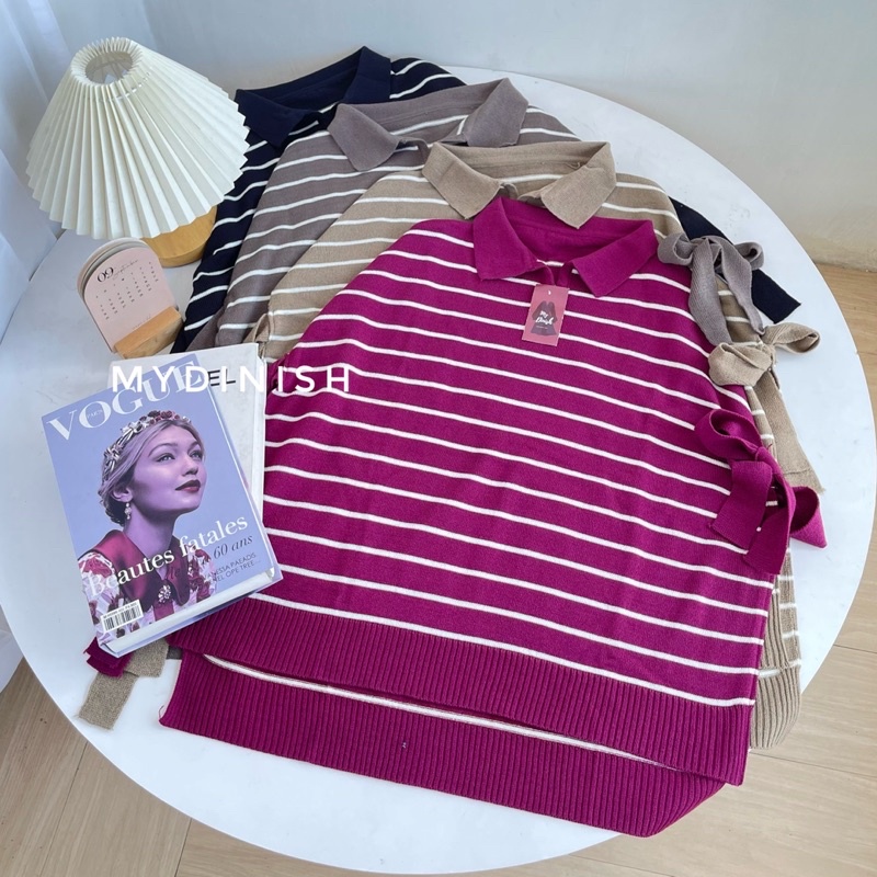 Gutawa Vest Stripy - Rompi Vest wanita berkerah Polo Motif Setrip