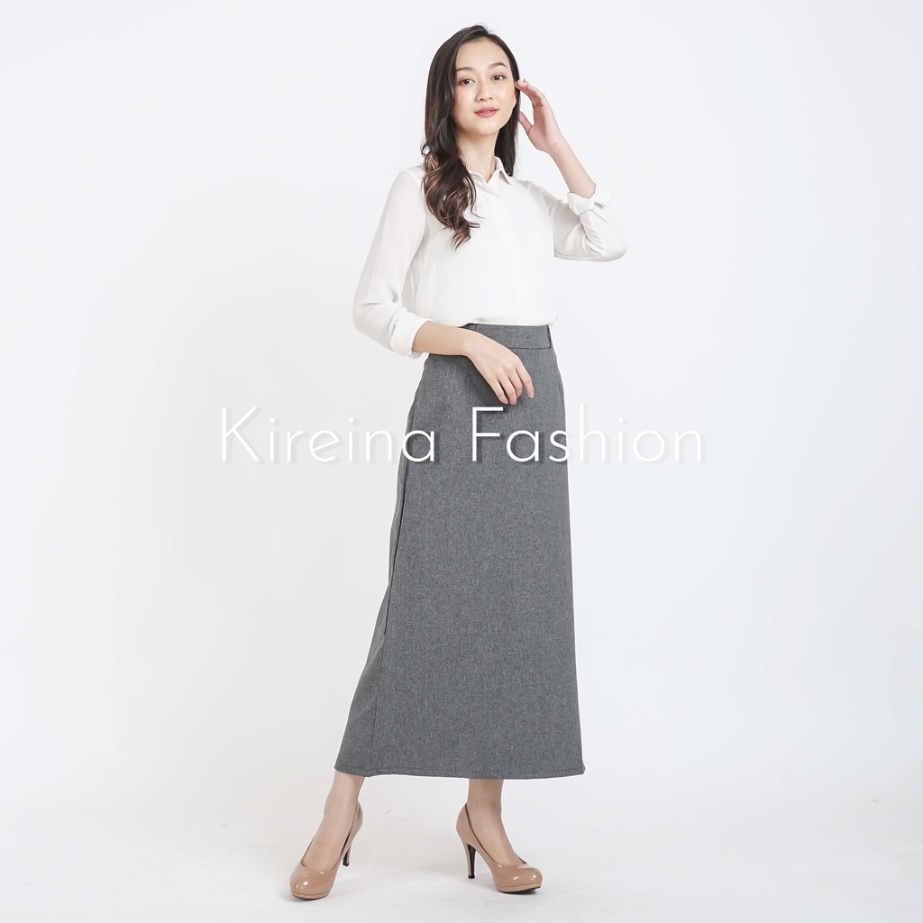 Rok Kerja Wanita Line A Rok Kantor Wanita Polos Maxi Skirt | Kireina Fashion