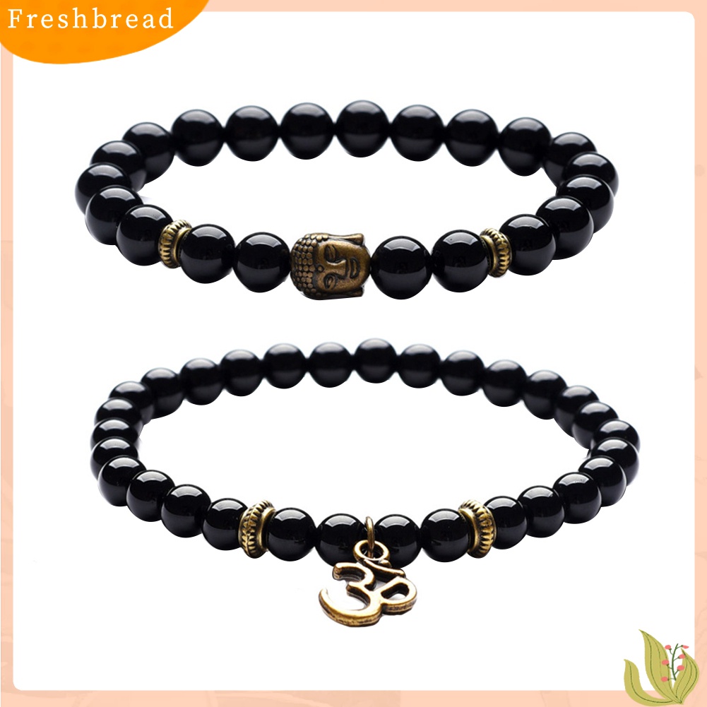 [TERLARIS]2Pcs/Set Vintage Unisex Beads Buddha Head Yoga OM Pendant Bracelets Jewelry Gift