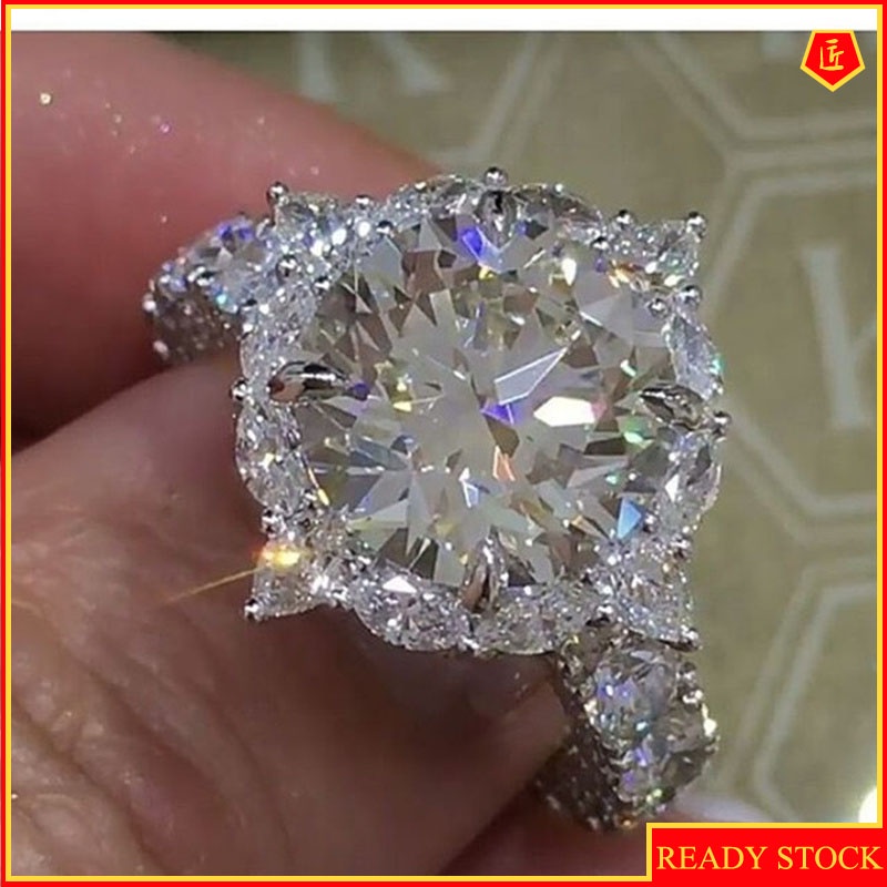 [Ready Stock]Round Super Shiny Moissanite Ring Elegant Classic