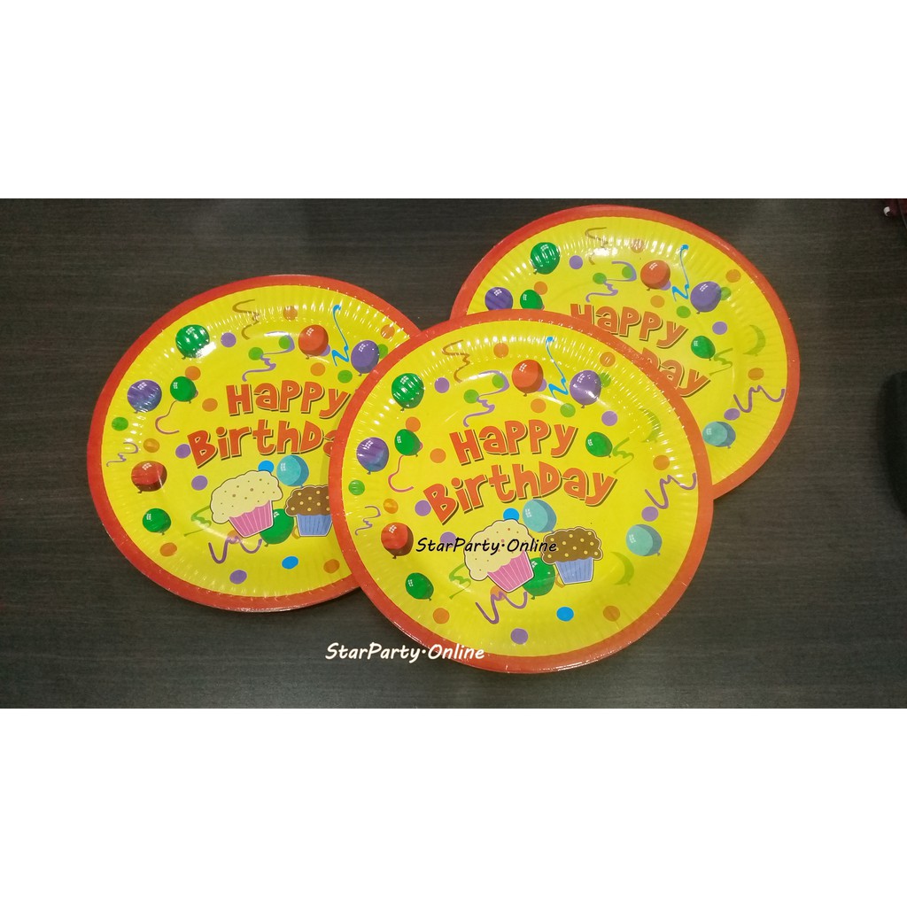 Piring Kertas HBD harga per 10 pcs 9inch /Piring Kue Kertas/Piring Tart / Piring Party Kertas