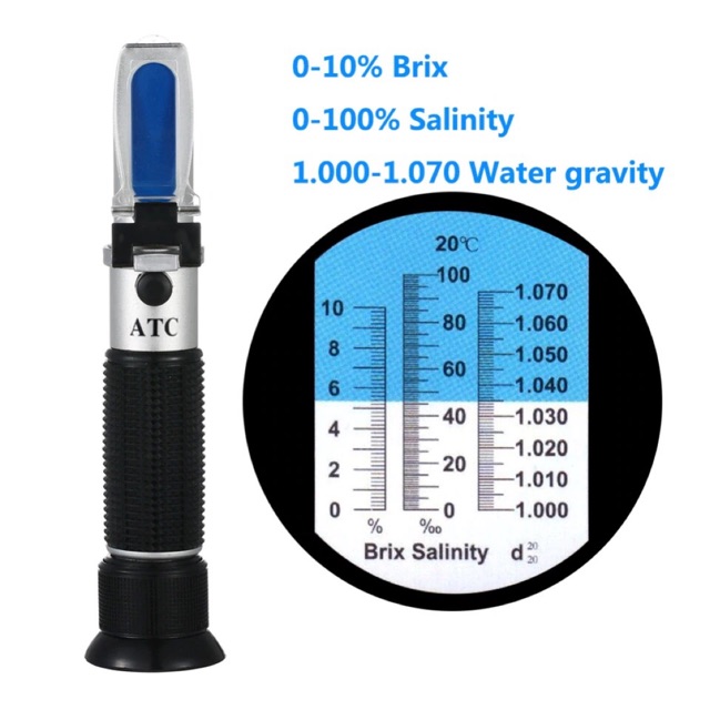 2 In 1 Brix and Salinity Refractometer, 0-10% Brix / 0-100% Salinity