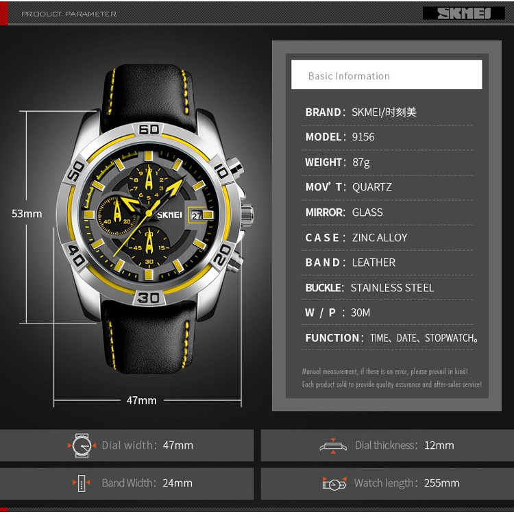 SKMEI 9156 Jam Tangan Pria Analog Chronograph Tali Kulit WATCHKITE WKOS