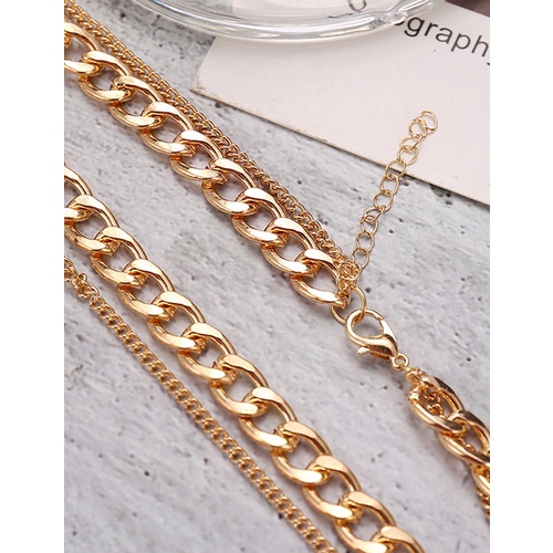 LRC Kalung Fashion Golden Thick Chain Double Necklace V33001