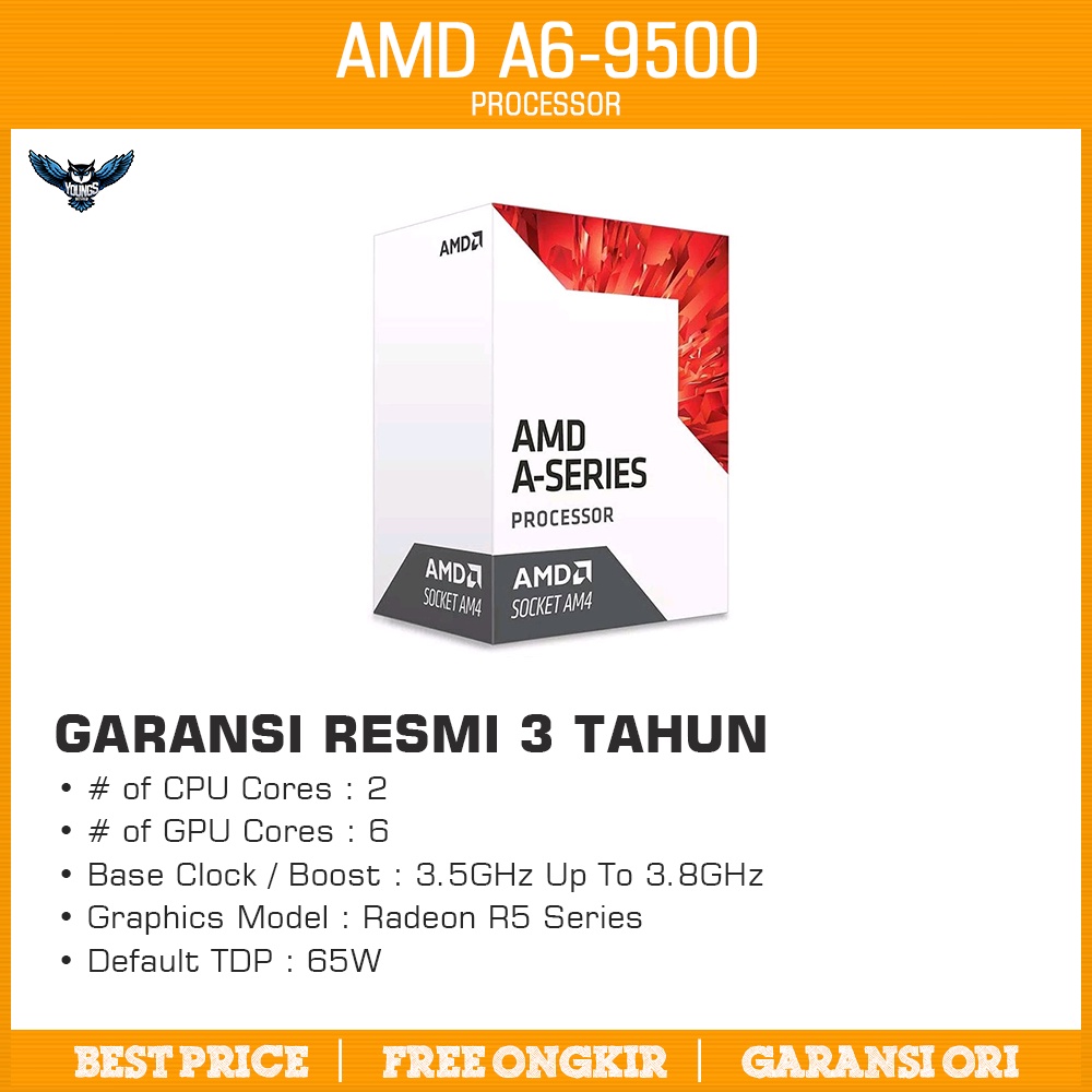 AMD A6 9500 3.5Ghz Up To 3.8Ghz - Bristol Ridge APU (Socket AM4)