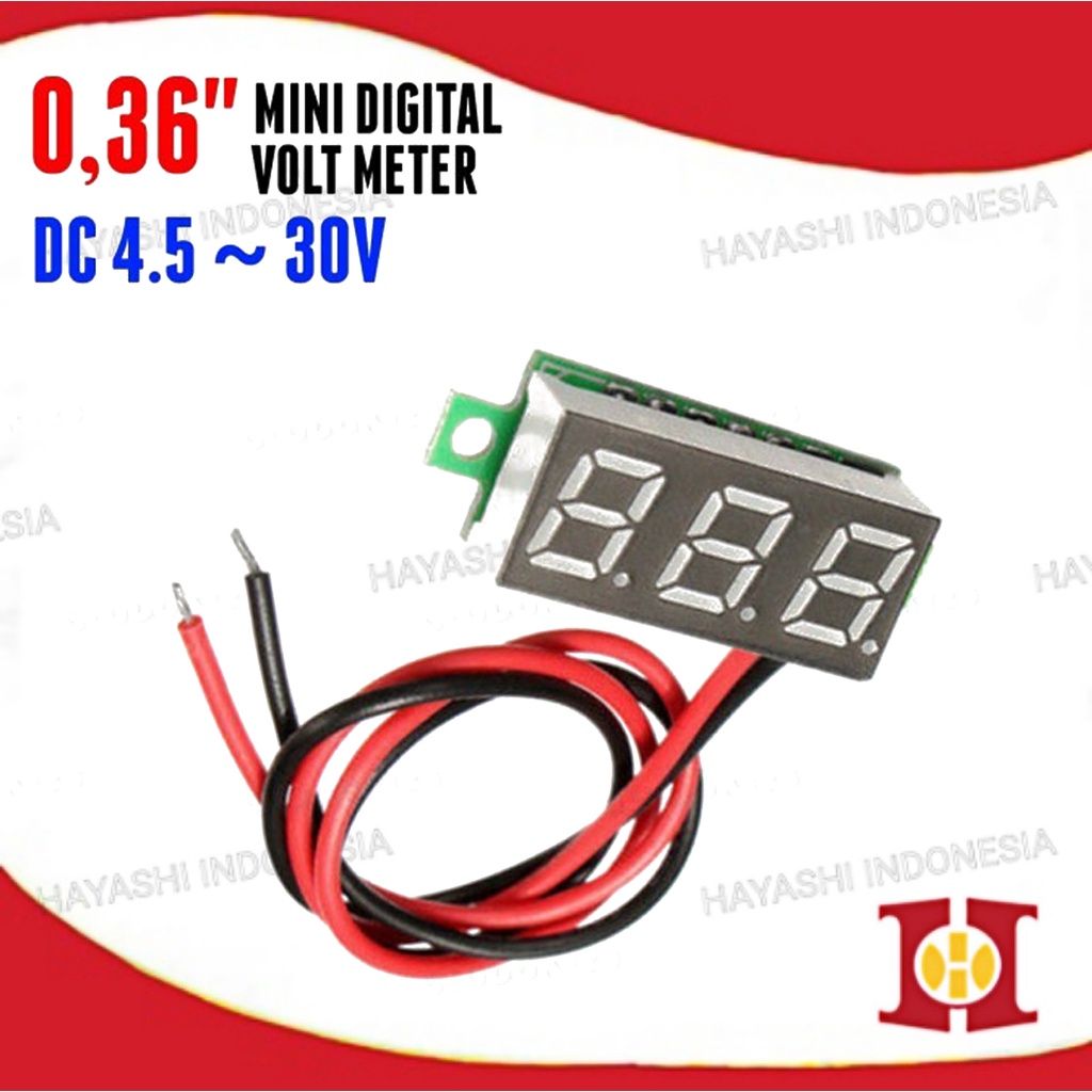 Digital Voltmeter Mini 0.36&quot; DC 4.5-30V Volt Meter 2 Kabel Tanpa Frame