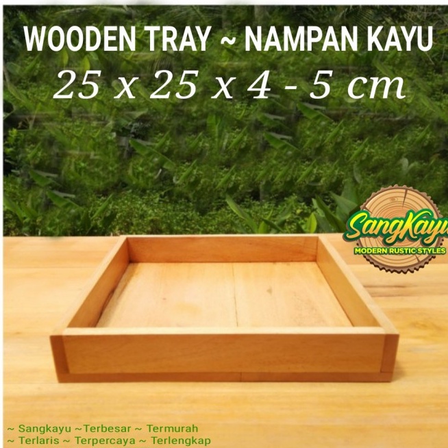 Nampan kayu 25x25 cm Wooden Tray Nampan kotak penyimpanan baki kayu