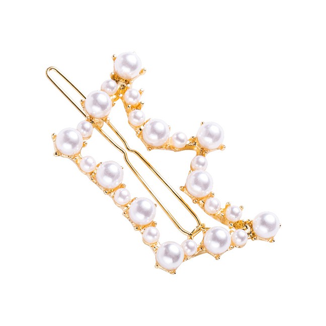 LRC Jepit Rambut Fashion Gold Geometric Pearl Hairpin F51591