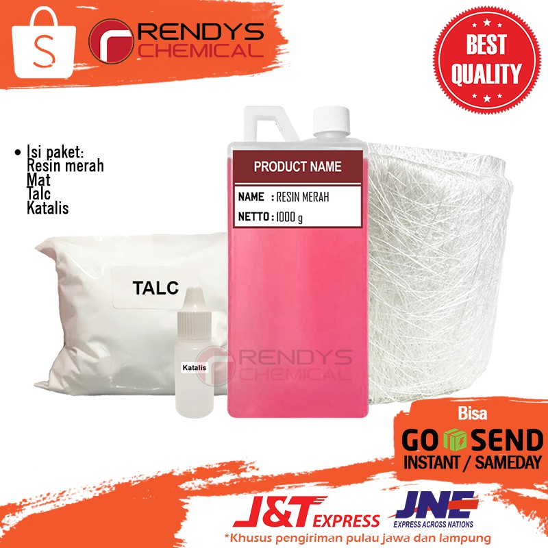 PAKET RESIN MERAH (Resin Merah, Katalis, Mat, Talc) Gross Weight: 3.5 Kg