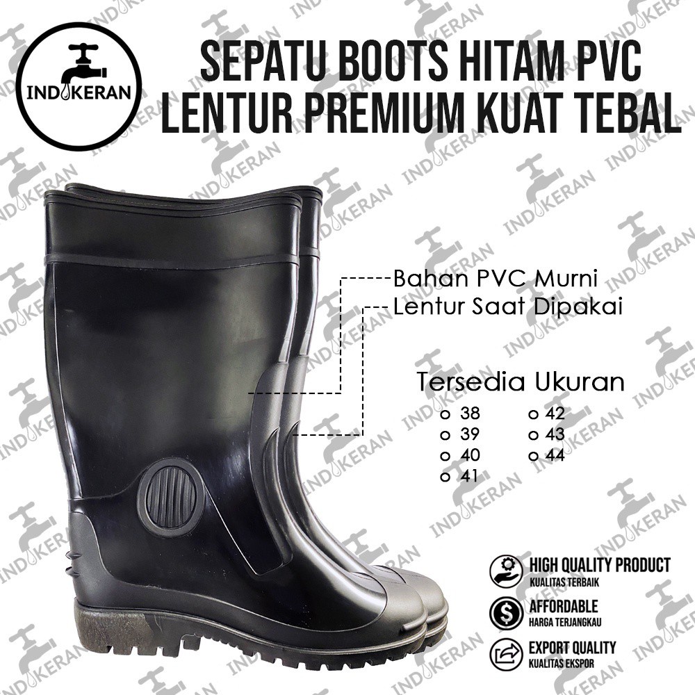 INDOKERAN - Sepatu Boots Hitam PVC Lentur Premium Kuat Tebal