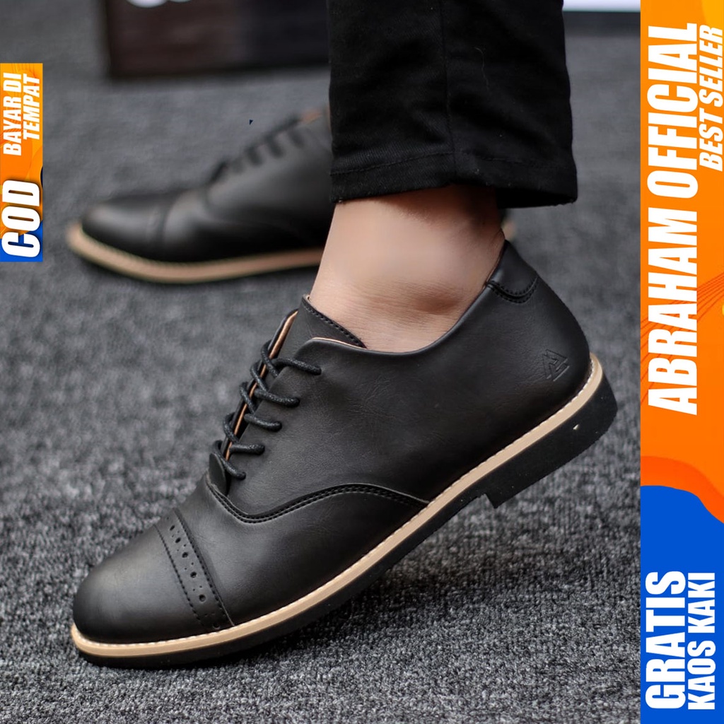 Sepatu Formal Full Hitam Tali Pantofel Kerja Kantor Pria ABRAHAM ROHAN