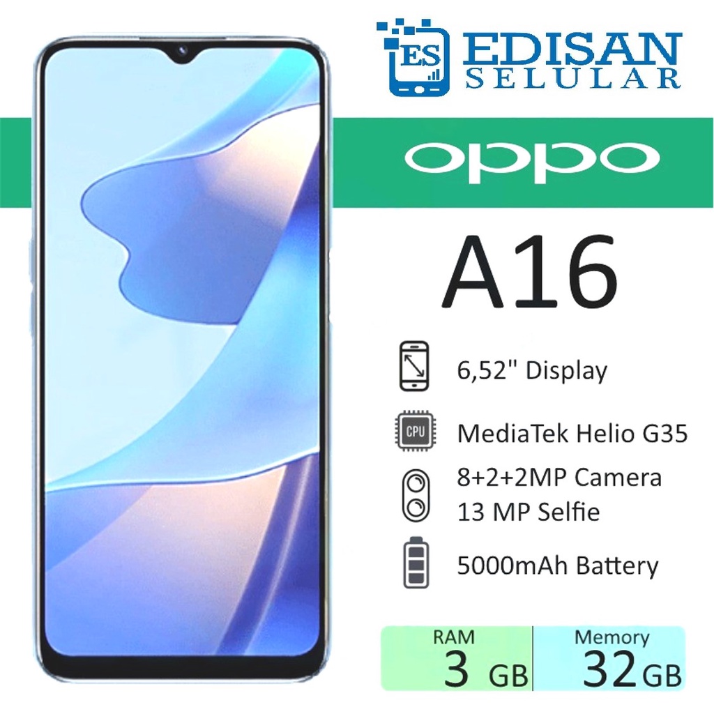 Oppo A16 - Oppo A16e   Garansi Resmi 3/32GB - 4/64GB