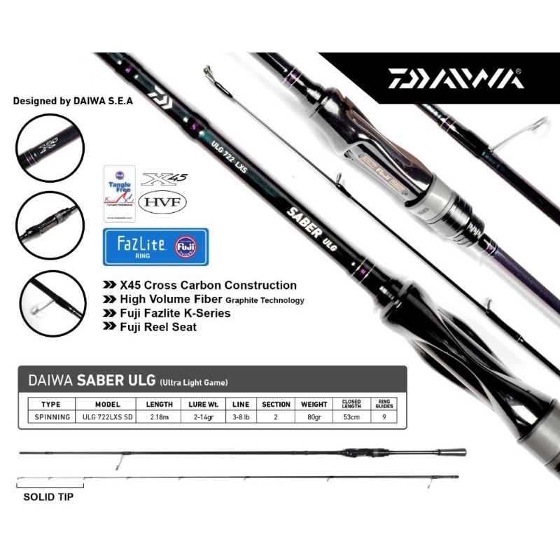 Joran Daiwa SABER 2021 ULG 722 LXS | 664 ULXS TR | 704 LXS TR | Spinning | Solid Tip