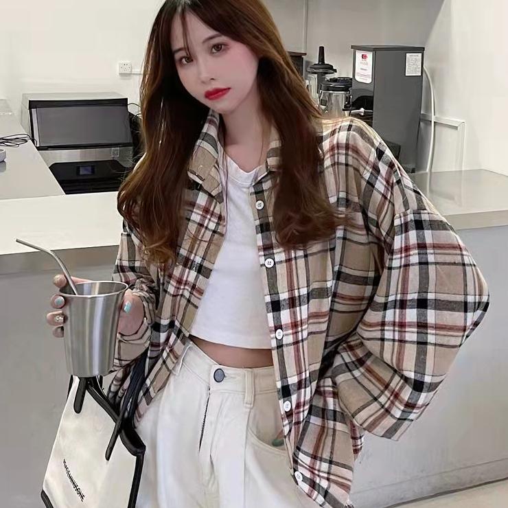 Miliki - Kemeja Oversize Flanel Wanita Blouse Kotak Kotak Baju Korean Style Wanita Outer Kemeja Leng