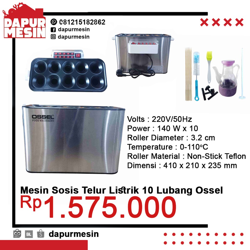 Mesin Sosis Telur Listrik 10 Lubang Ossel