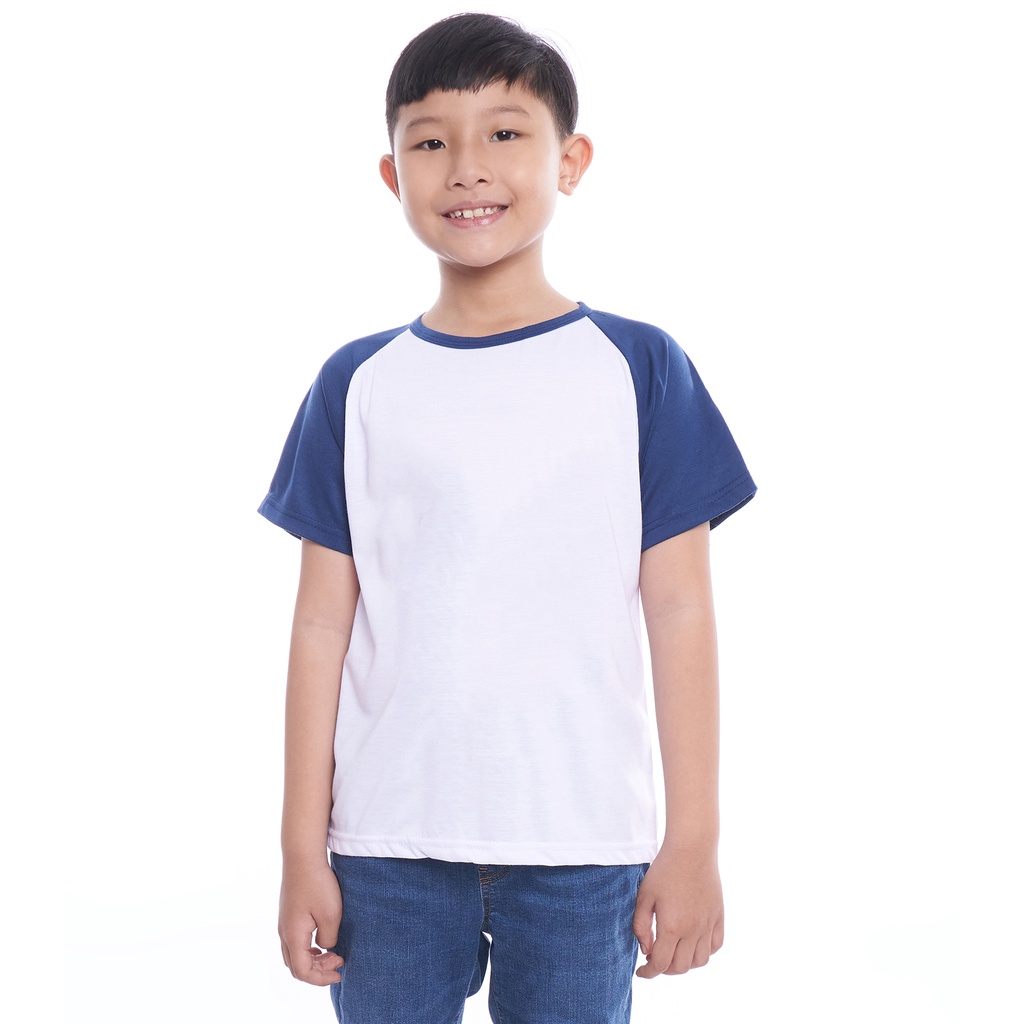 Kaos Raglan Anak Lengan Pendek Dasar Putih