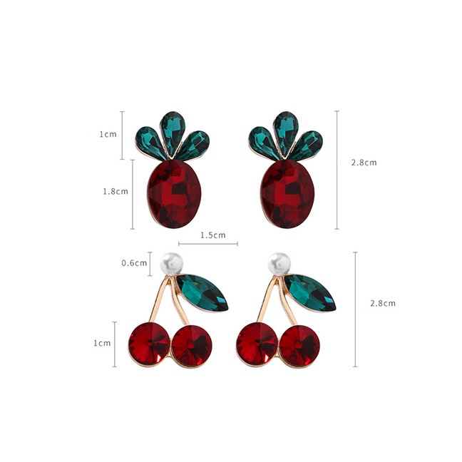 LRC Anting Tusuk Fashion Cherry 925 Silver Needle Crystal Gemstone Fruit Stud Earrings F6563X