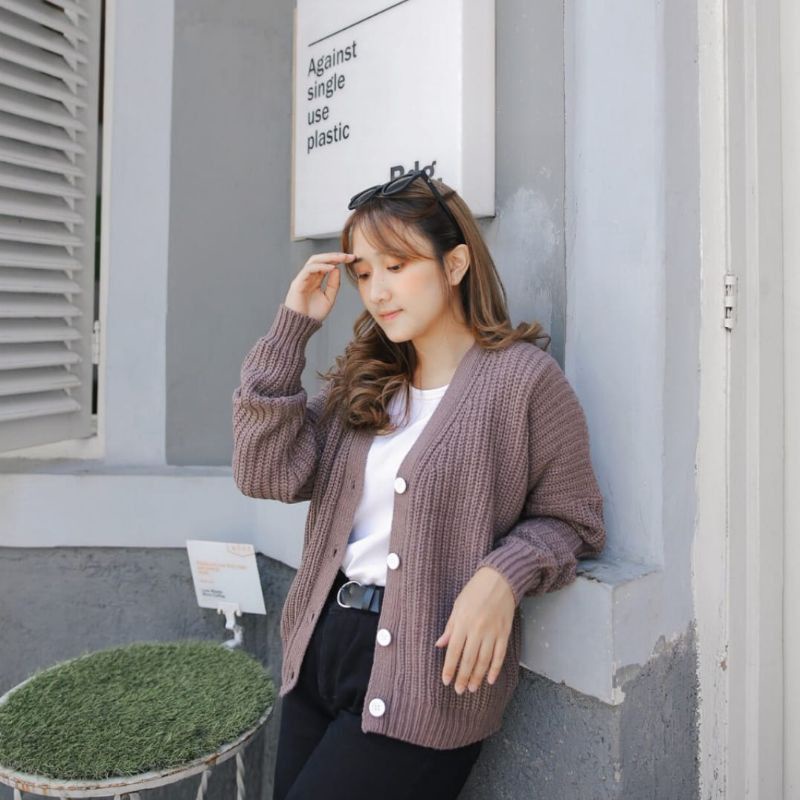 Cardigan Rajut wanita oversize crop wanita premium