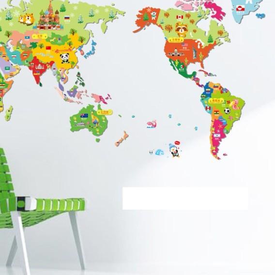 ✴ wallpaper stiker dinding peta dunia atlas warna wall sticker premium ❆
