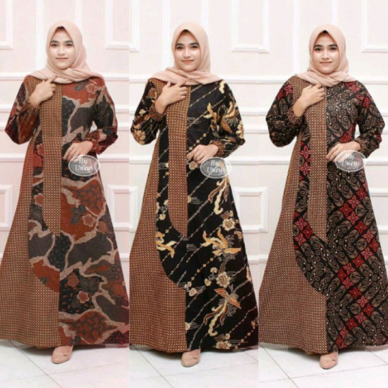 Gamis Batik Ruffle Maura Gamis Batik Asli Pekalongan Gamis Katun Kombinasi Bisa COD