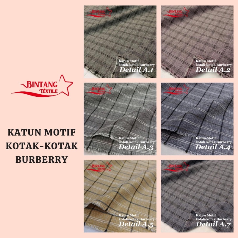 Kain Katun Cotton MADINAH MOTIF KOTAK-KOTAK BURBERRY - Harga Per 0.5 Meter