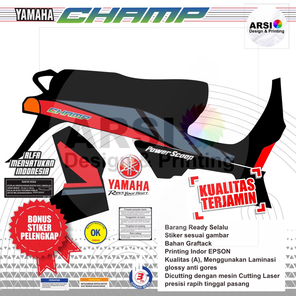 STRIFING YAMAHA ALFA CHAMP STIKER YAMAHA ALFA CHAMP LOGO YAMAHA ALFA CHAMP