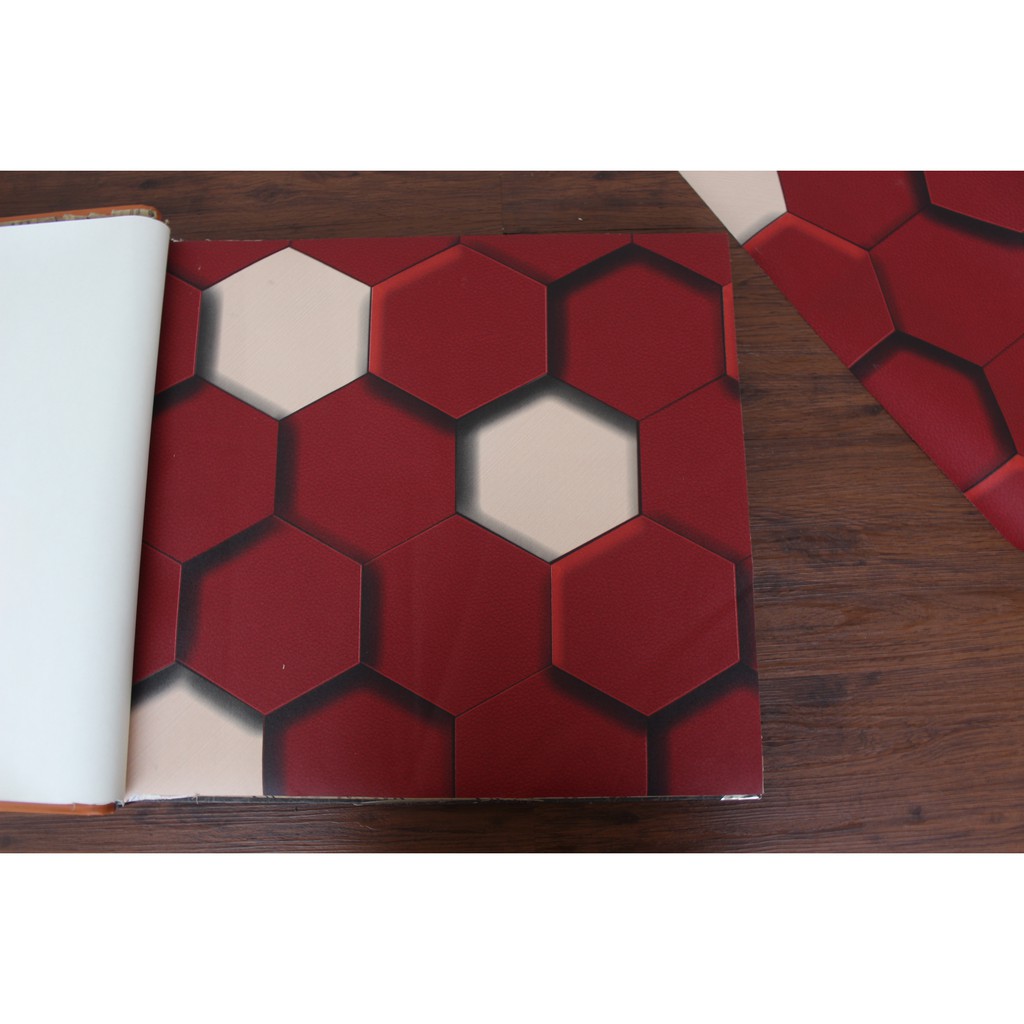 Wallpaper Dinding Vinyl Abstrak Segi Enam Maroon 3D