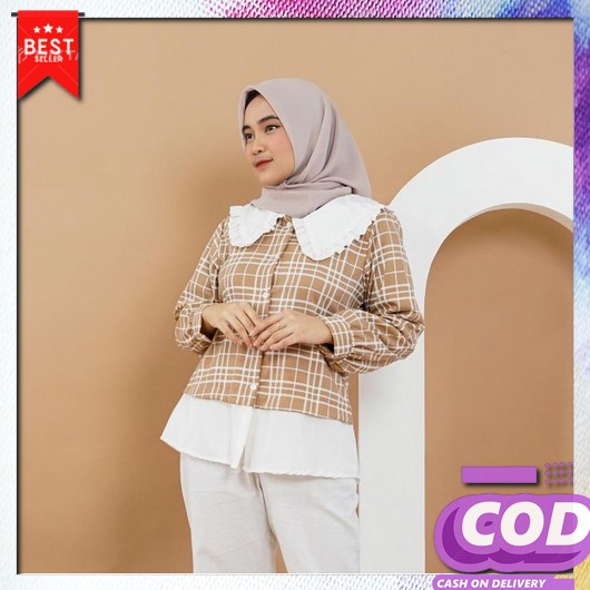 Omega Blouse Putih Baju Atasan Wanita Lengan Panjang Polos Blus Remaja Blous Cewek Pakaian Kerja Ari