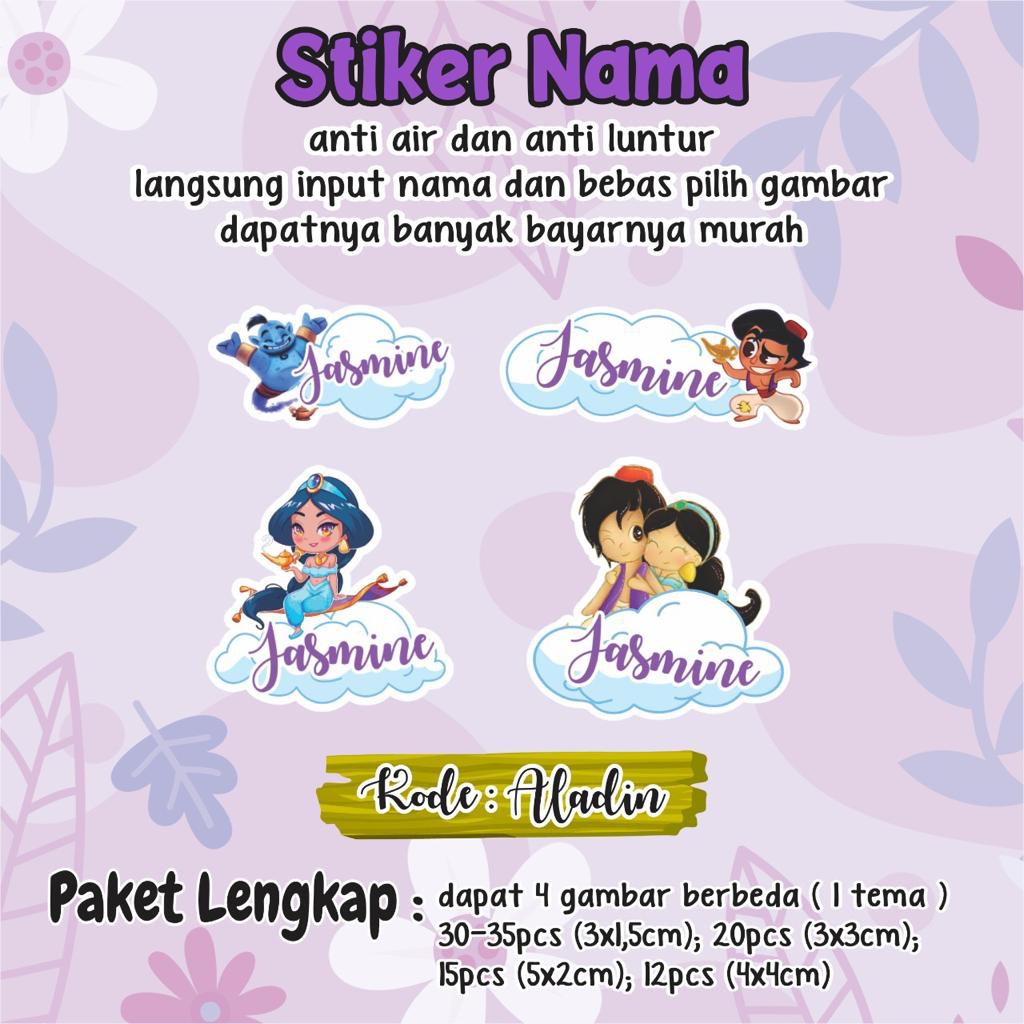 

80-82 Pcs Stiker Nama Custom Anti Air Anti Luntur Tema Aladin