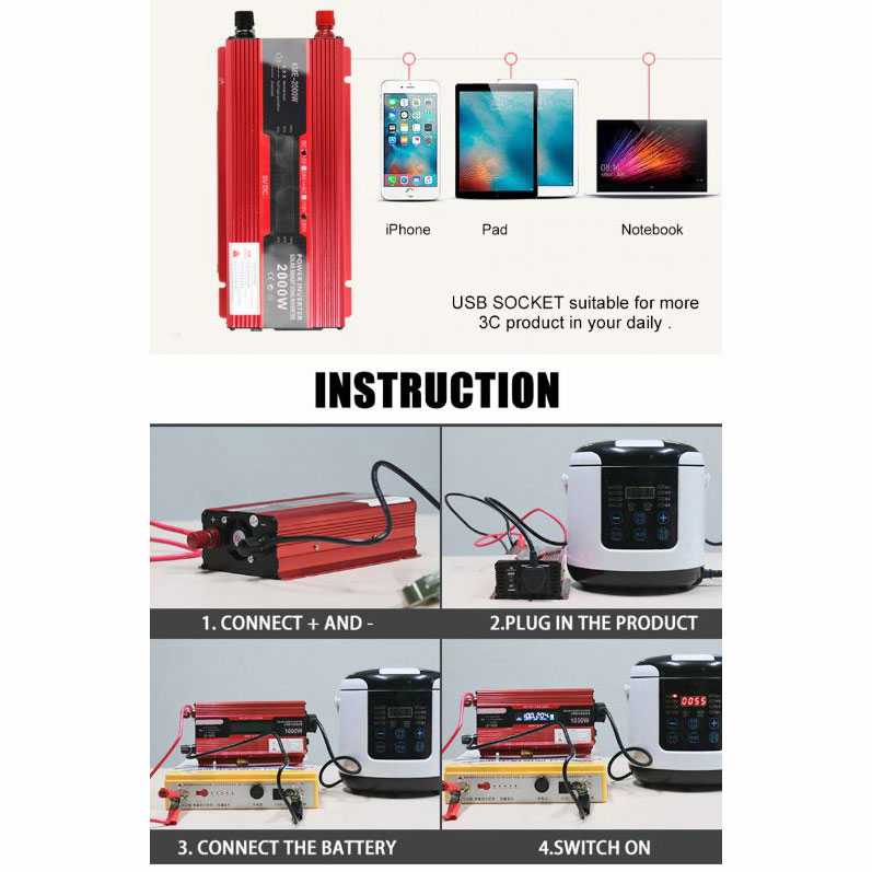 Carmaer Car Power Inverter DC 12V / 24V to AC 220V - SDB-Merah-Power-500W