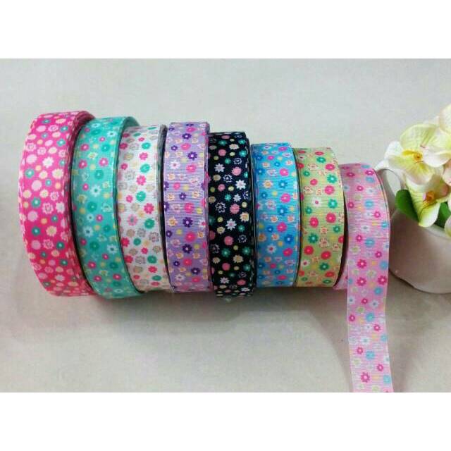 

Pita grosgrain 1" bunga tabur warna warni