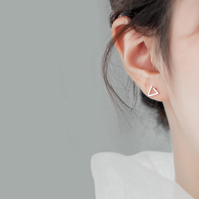 Anting Pejantan Perak Segitiga Simple Triangle Silver Stud Earrings Korea Geometric Women Girl Ear Earring Jewelry Ornament Gift