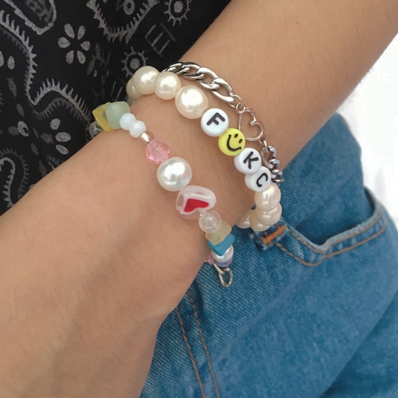 [ COD ] F:)ck bracelet / Gelang smile / gelang mutiara / fresh water pearl bracelet / beads bracelet / lucu vintage