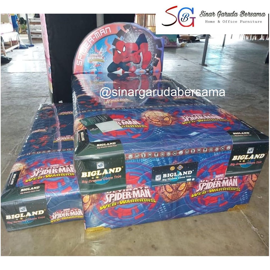 BIGLAND SPRING BED ANAK KARAKTER SPIDERMAN 2IN1 / SPRINGBED MERK BIGLAND UNTUK ANAK LAKI LAKI
