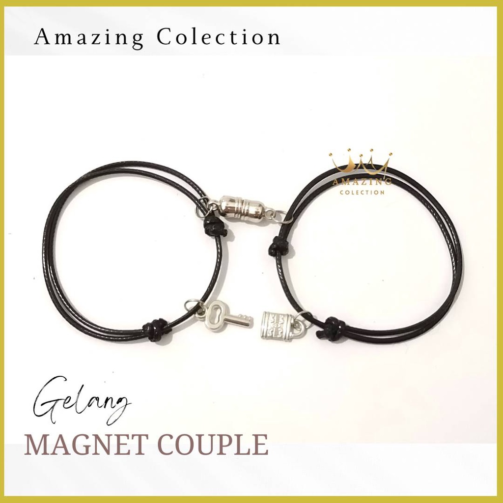 2 pcs Gelang Couple Magnet Kunci Gembok BTS Army Tali Korea Hitam Pria Wanita Liontin Pasangan Persa